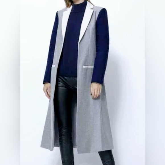 baldwin Jackets & Blazers - BLDWN Colorblock Long Trench Coat Navy, Crm, Gray
